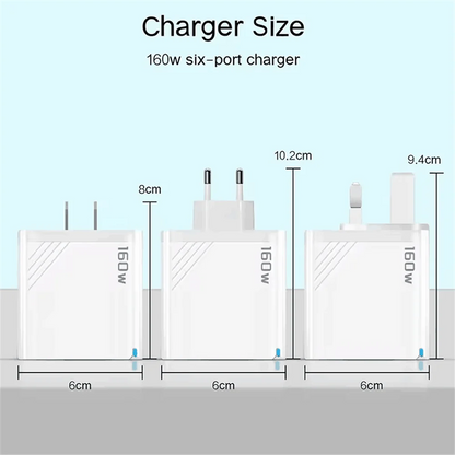 160W USB C Charger Fast Charging PD QC3.0 Wall Charger Adapter For iPhone 16 Samsung S24 Xiaomi Huawei Multi Ports Phone Charger Pi-Mart