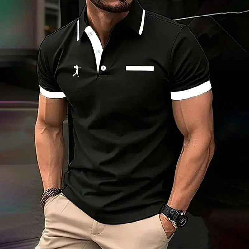 Spring Summer Men Clothes Short Sleeve Turn-down Collar Polo Shirt Fake Pocket Print Business Casual Polo Shirt Resilient Tops NovaCart
