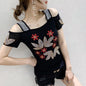 Women's Clothes New Design Sexy Off Shoulder Shiny Diamonds T-Shirts Luxury Brand Mesh Tees Tops Blouse Shirt NovaCart