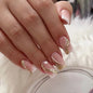 24Pcs Short Square Coffin False Nails Square Fake Nails with Glue French Glitter Wearable Acrylic Nails Set Press on Nail Tips NovaCart