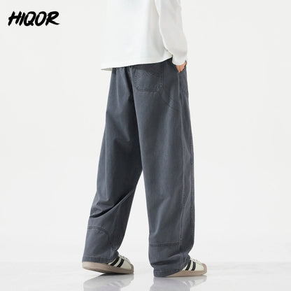 HIQOR High Quality 100% Cotton Work Pants Men Casual Straight Trousers Y2K Man Plus Size Cargo Pants Fashion Solid Workout Pants NovaCart
