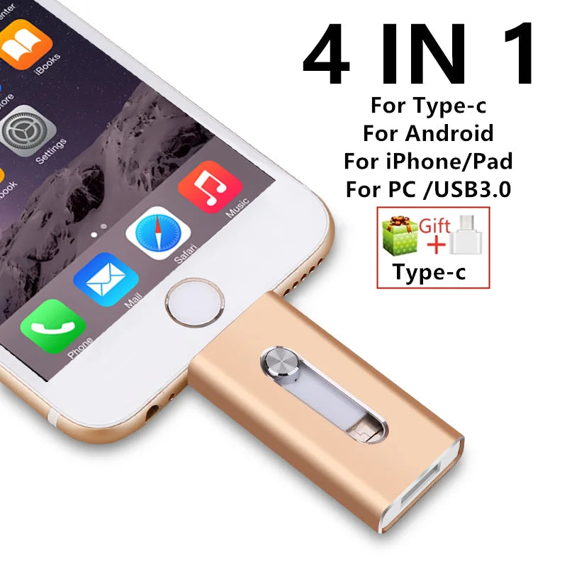 For iPhone 512GB USB Flash Drive 256G 128GB USB 3.0 Sticks External Storage Pen Drive Phone Android PC Copy Photo Videos Files Pi-Mart