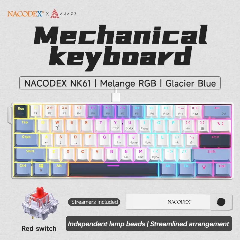 AJAZZ NK61 Wired Gaming Mechanical Keyboard 60% RGB Hot-Swappable 61 Keys Red Switch Mini Keyboard for Gamer PC Pi-Mart