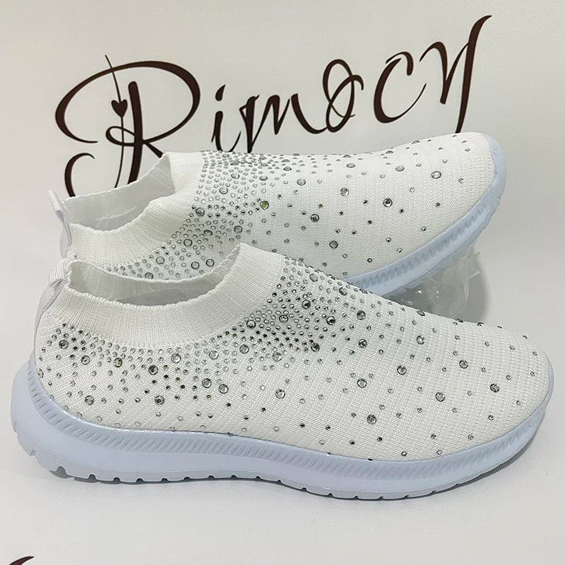 2024 New Crystal Breathable Mesh Sneaker Shoes for Women Comfortable Soft Bottom Flats Plus Size 43 Non Slip Casual Shoes Woman NovaCart