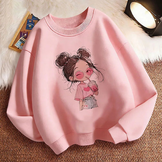 Hoodie Hip Hop Retro Girl Drink Juice Design Children's Sweatshirt Cute Hoody Girls Autumn Spring Casual Hoodies Pullover NovaCart