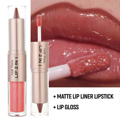 2IN1 Tapered Gradient Lipliner Pen Nude Brown Mirror Glass Lip Gloss Matte Lip Liner Waterproof Lip Contour Non Stick Makeup NovaCart