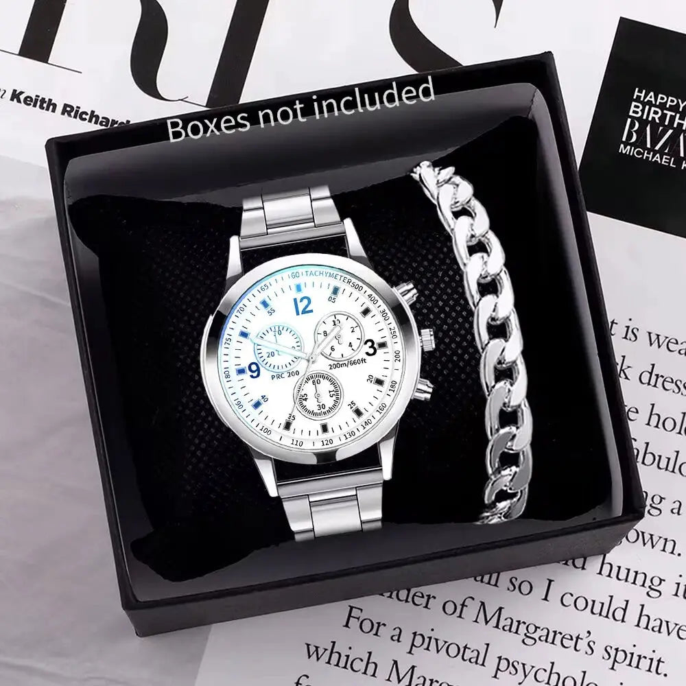 1/2PCS Men Business Watches Fashion Men's Steel Band Quartz Watch with Bracelet（Box not Included） NovaCart