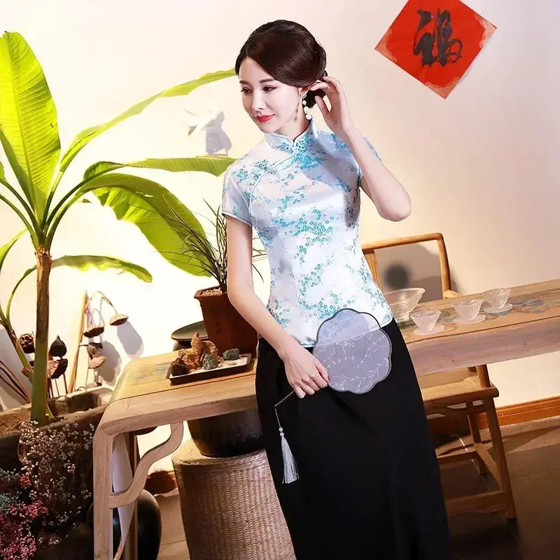 Elegant Ethnic Style Streetwear Cheongsam Qipao Tees Fashion Clothes Tshirts Vintage Shirts for Women Y2k Tops Women Clothing NovaCart