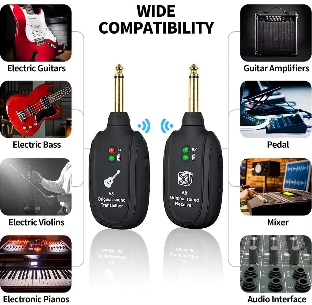 A8 Guitar Wireless System - Built-in Rechargeable Transmitter & Receiver for Electric Guitar/Bass Pi-Mart