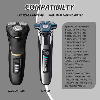 Brangdy 15V HQ8505 Type-C Shaver Adapter Charging Converter for Philips OneBlade QP6510 QP6520 QP6530 Electric Beard Trimmer Pi-Mart