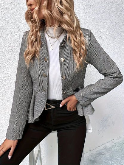 Women’s Plus-Size Solid Color Peplum Jacket – Casual Outerwear FitiqueFit