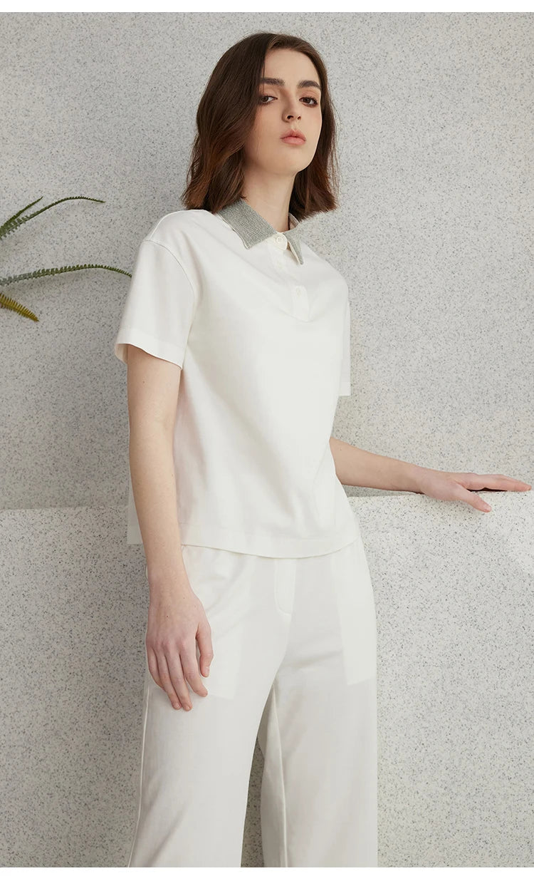 K2067L Luxury Brand Women's Clothing Shirt Collar Pima Cotton Summer Short Sleeved T-Shirt ladies clothes NovaCart