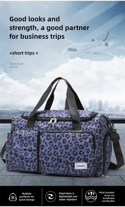 Classic Leopard Print Large Capacity Leisure Luggage Bag with Multiple Pockets and Shoe Compartment Sports Fitness Travel Bag NovaCart