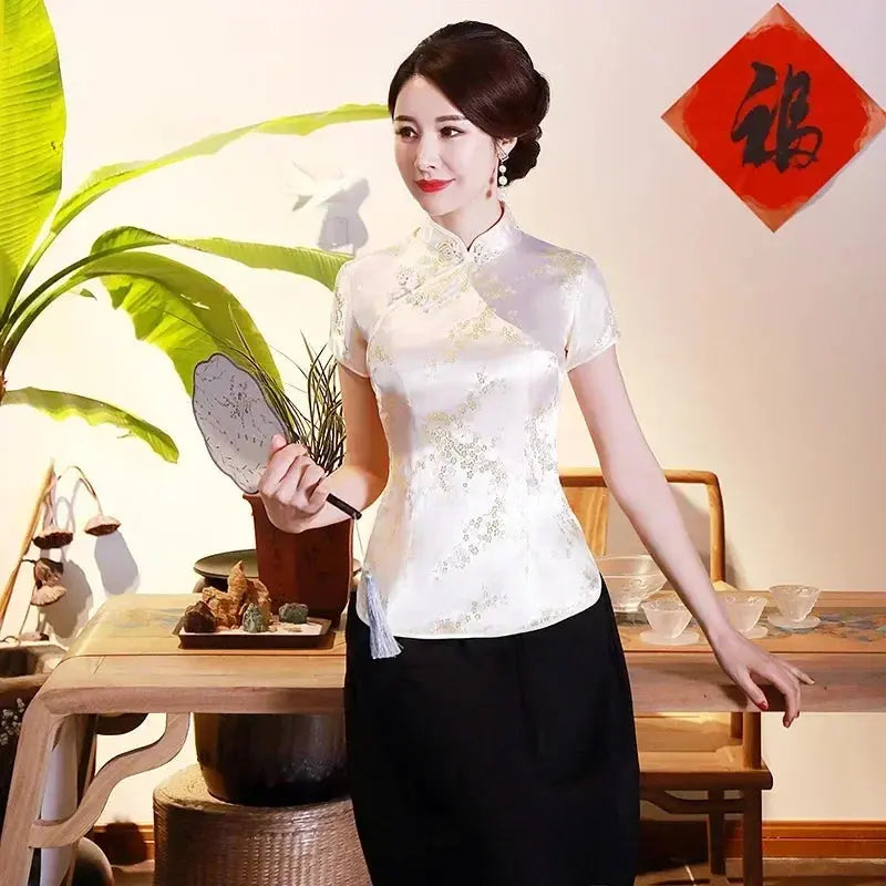Elegant Ethnic Style Streetwear Cheongsam Qipao Tees Fashion Clothes Tshirts Vintage Shirts for Women Y2k Tops Women Clothing NovaCart