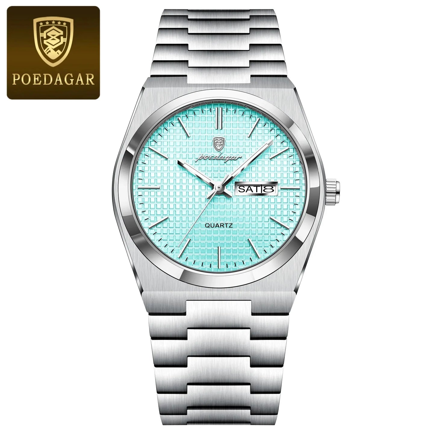 POEDAGAR Top Exquisite Male Watch Stainless Steel Waterproof Luminous Fashion Quartz Men's Watches Date Week Wristwatch For Men NovaCart