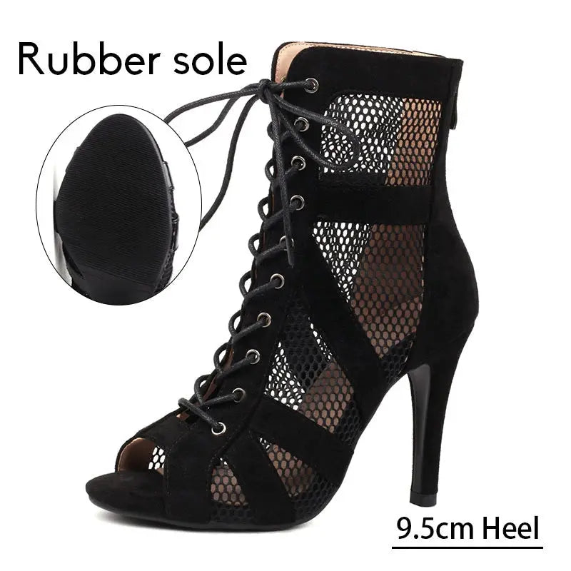 Women Latin Dance Shoes Black Boots High-Top High Heels Salsa Sandals Mesh Tango Boots Ladies Woman Party Ballroom Dance Shoes NovaCart