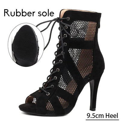 Women Latin Dance Shoes Black Boots High-Top High Heels Salsa Sandals Mesh Tango Boots Ladies Woman Party Ballroom Dance Shoes NovaCart