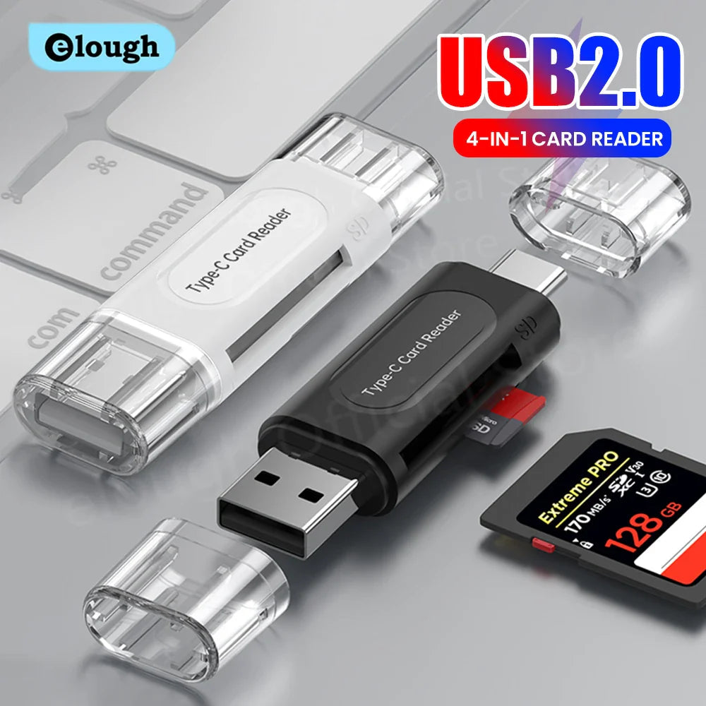 Elough 4 in 1 Card Reader Memory TF SD Card Readers For iPhone 16 15 Laptop USB 2.0 Type C Card Adapter High-speed Transmission Pi-Mart