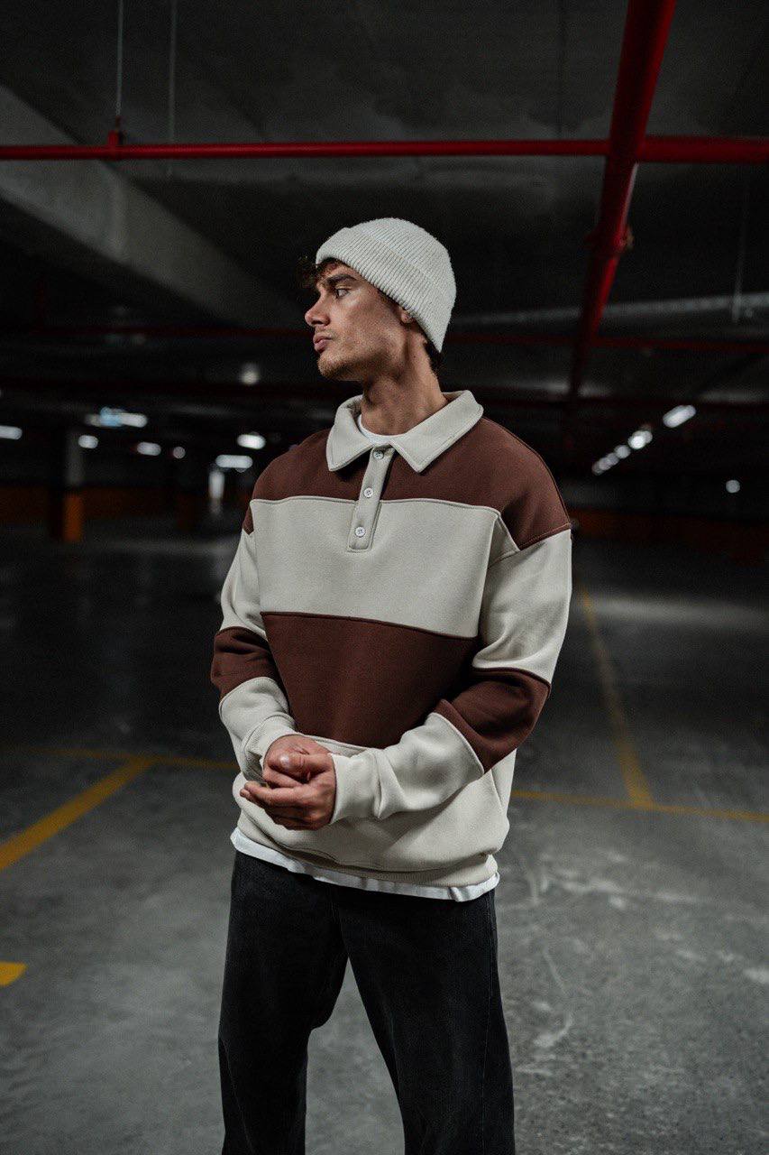 Shirt Collar Two-Toned Buttoned Sweatshirt - Stylish and Comfortable Design Withinblack