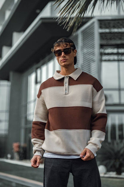 Shirt Collar Two-Toned Buttoned Sweatshirt - Stylish and Comfortable Design Withinblack