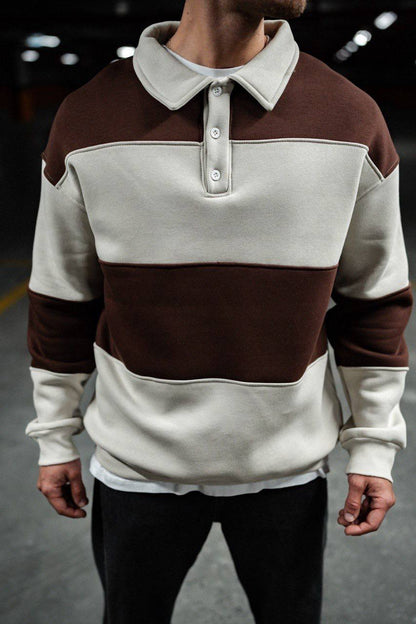 Shirt Collar Two-Toned Buttoned Sweatshirt - Stylish and Comfortable Design Withinblack