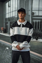 Shirt Collar Two-Toned Buttoned Sweatshirt - Stylish and Comfortable Design Withinblack
