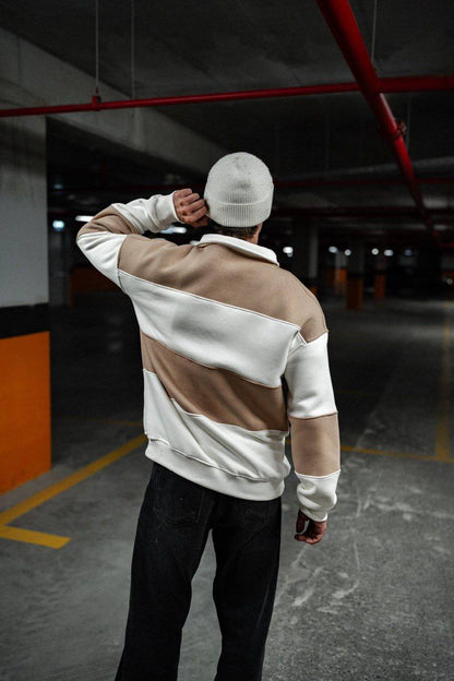 Shirt Collar Two-Toned Buttoned Sweatshirt - Stylish and Comfortable Design Withinblack