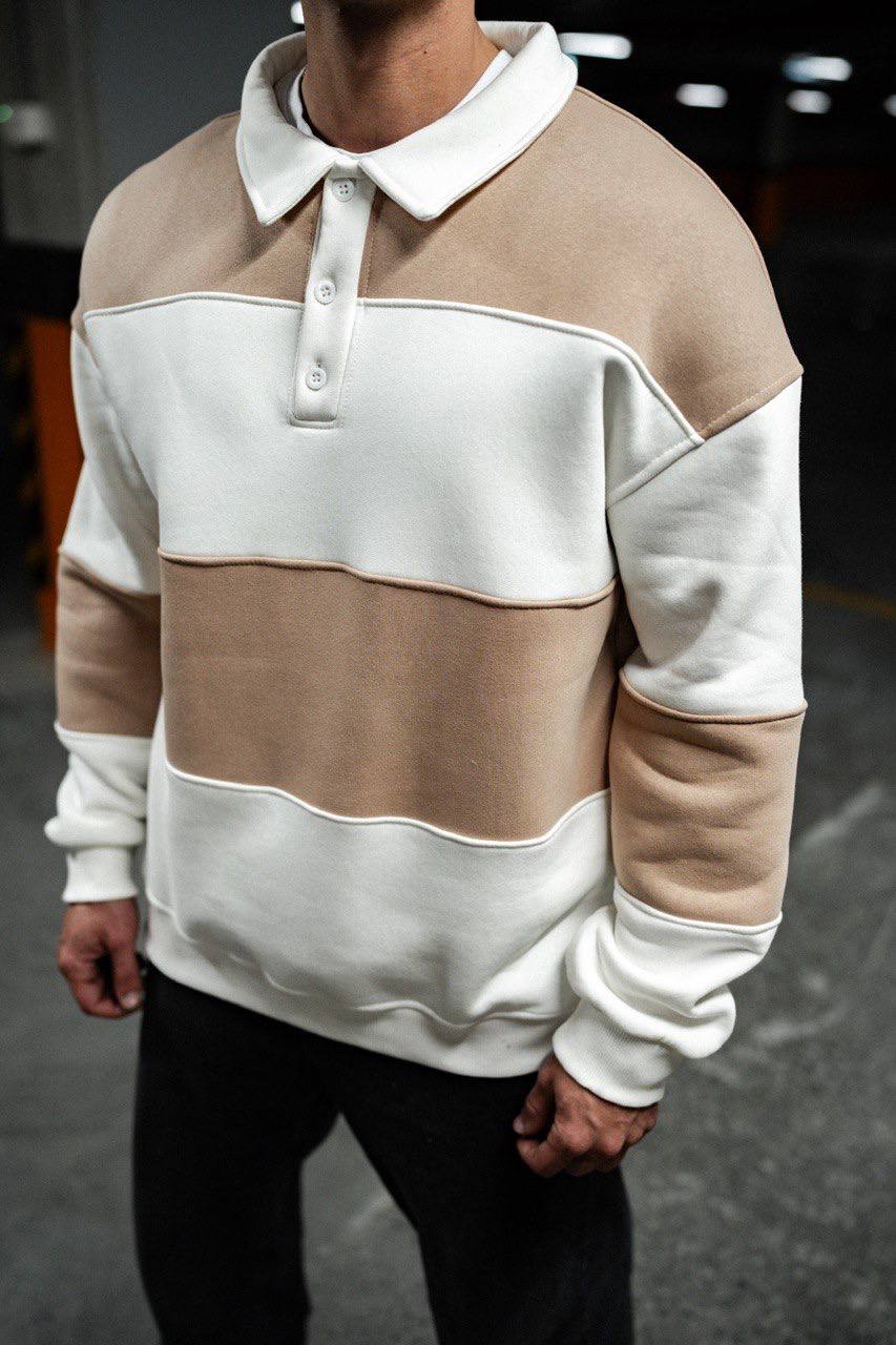 Shirt Collar Two-Toned Buttoned Sweatshirt - Stylish and Comfortable Design Withinblack