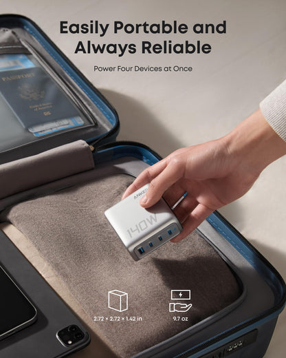Anker Charger (140W, 4-Port, PD 3.1) with USB-C Cable Anker