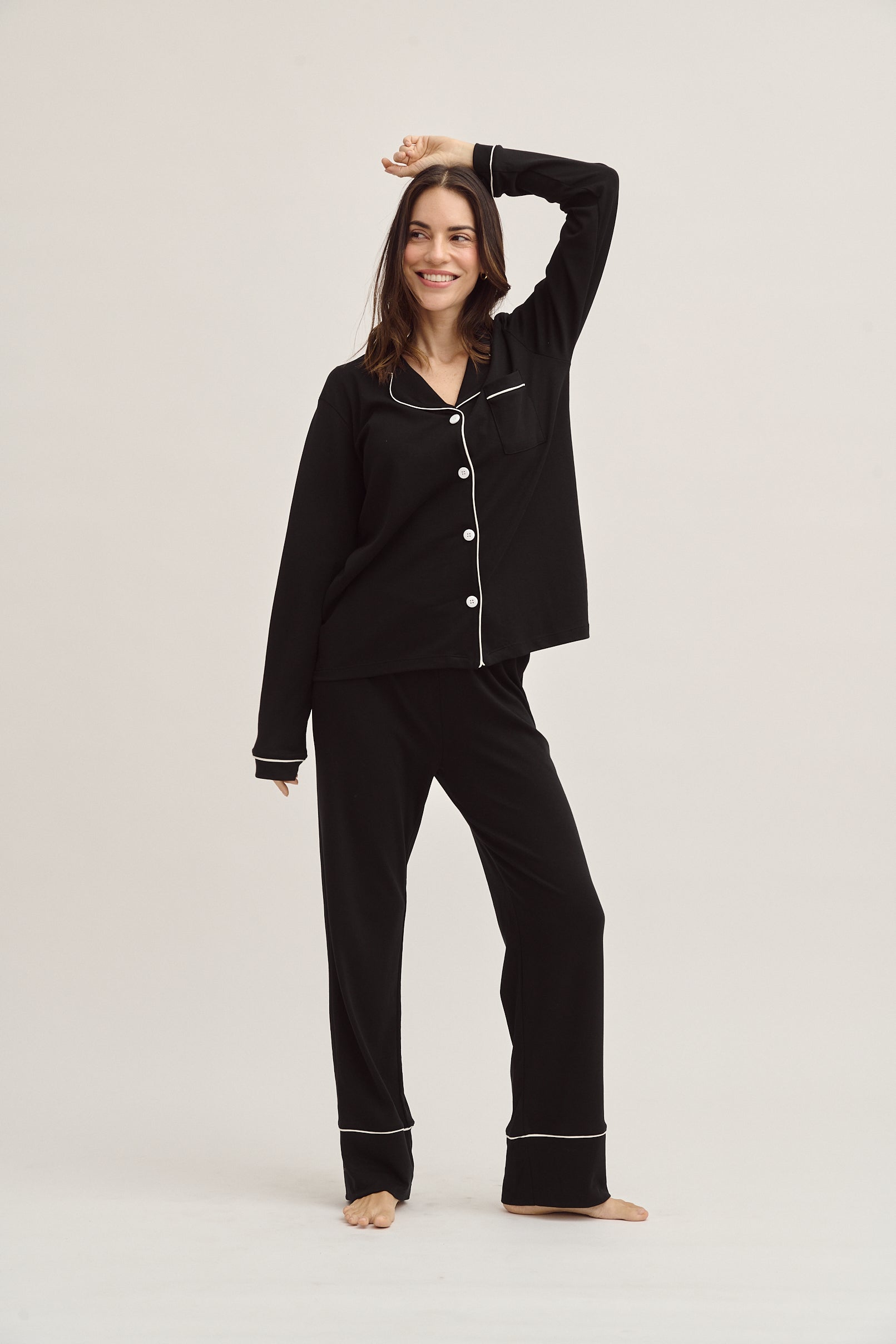 Pima Cotton Pajama Set - Forever Black Simoné Sleepwear USA