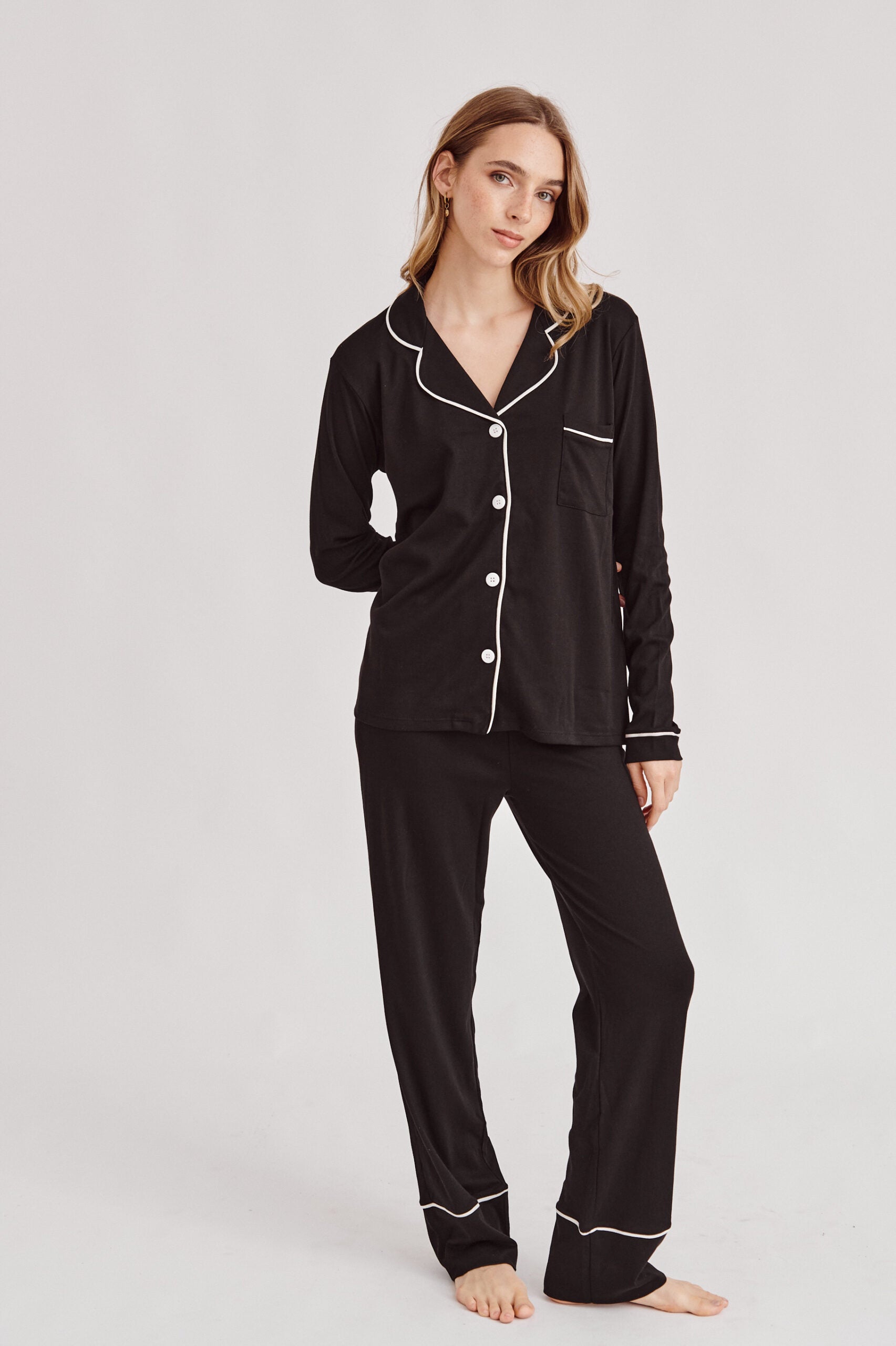 Pima Cotton Pajama Set - Forever Black Simoné Sleepwear USA