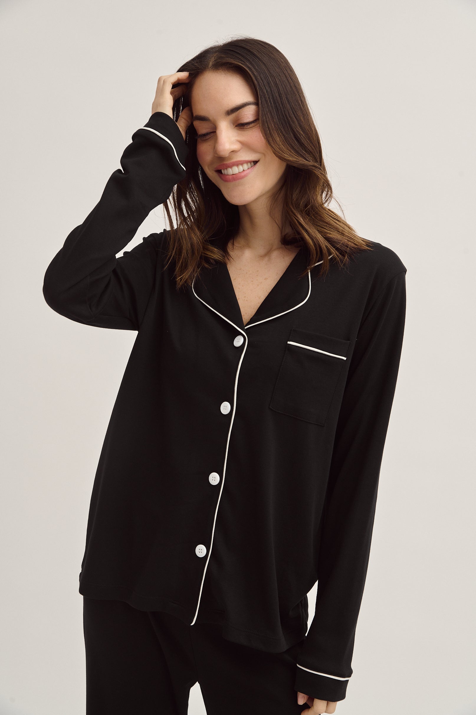 Pima Cotton Pajama Set - Forever Black Simoné Sleepwear USA