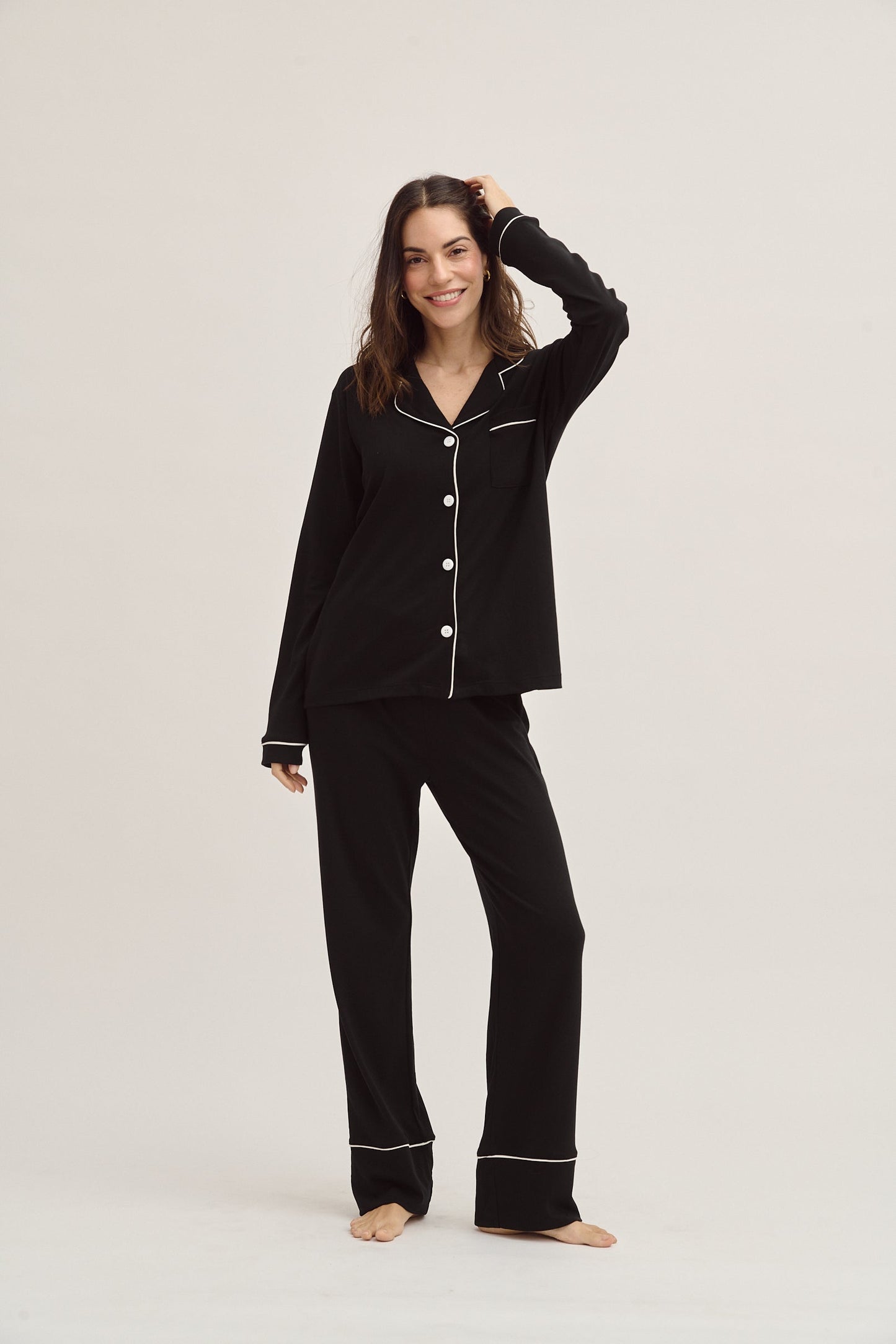 Pima Cotton Pajama Set - Forever Black Simoné Sleepwear USA