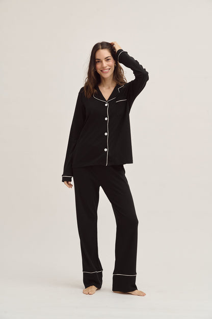 Pima Cotton Pajama Set - Forever Black Simoné Sleepwear USA