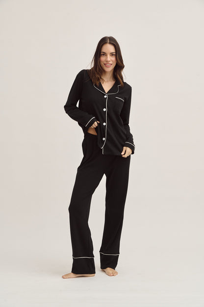 Pima Cotton Pajama Set - Forever Black Simoné Sleepwear USA