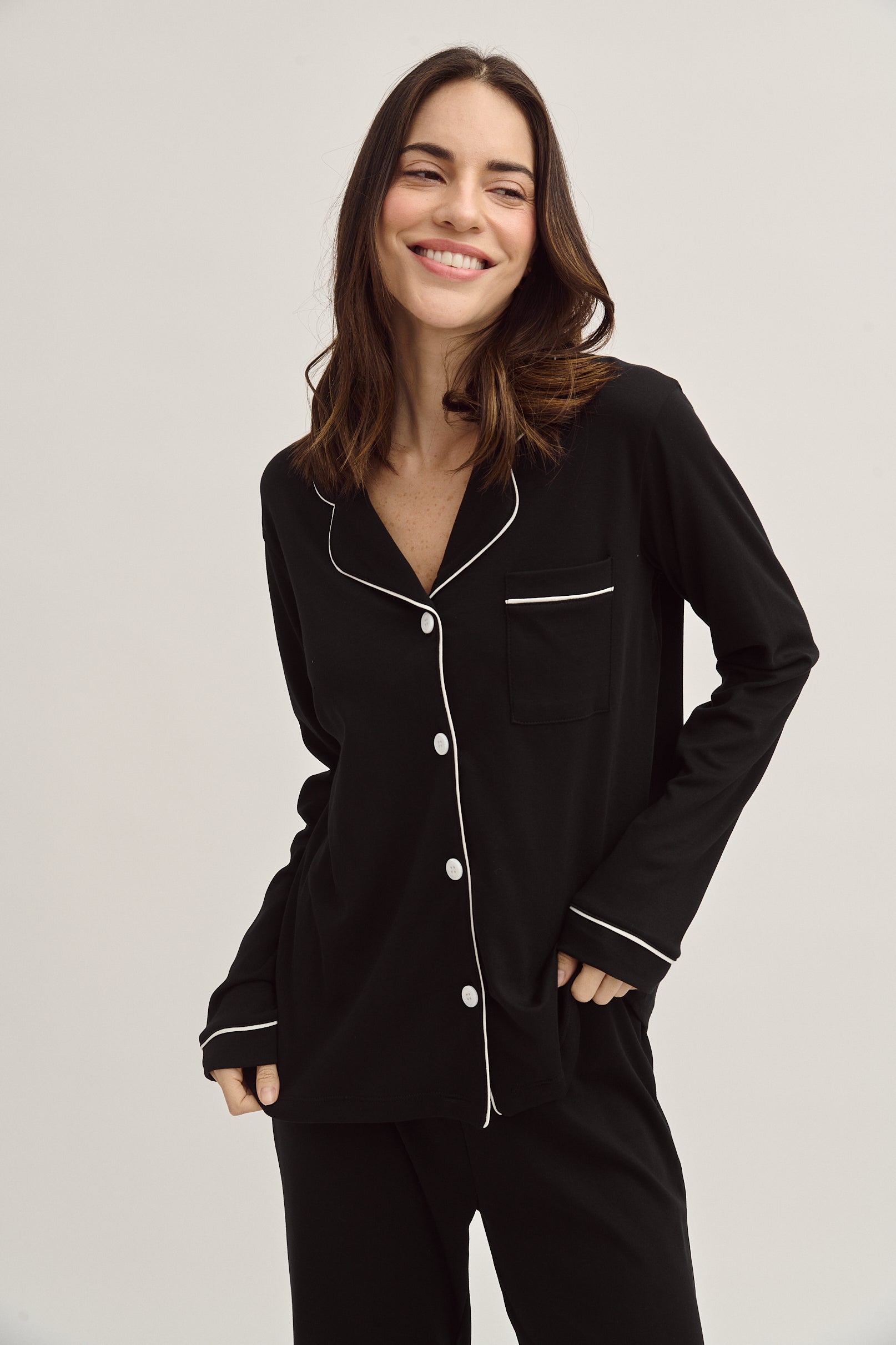 Pima Cotton Pajama Set - Forever Black Simoné Sleepwear USA