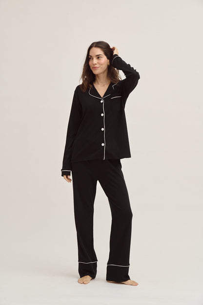 Pima Cotton Pajama Set - Forever Black Simoné Sleepwear USA
