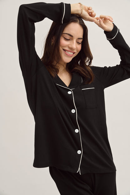 Pima Cotton Pajama Set - Forever Black Simoné Sleepwear USA