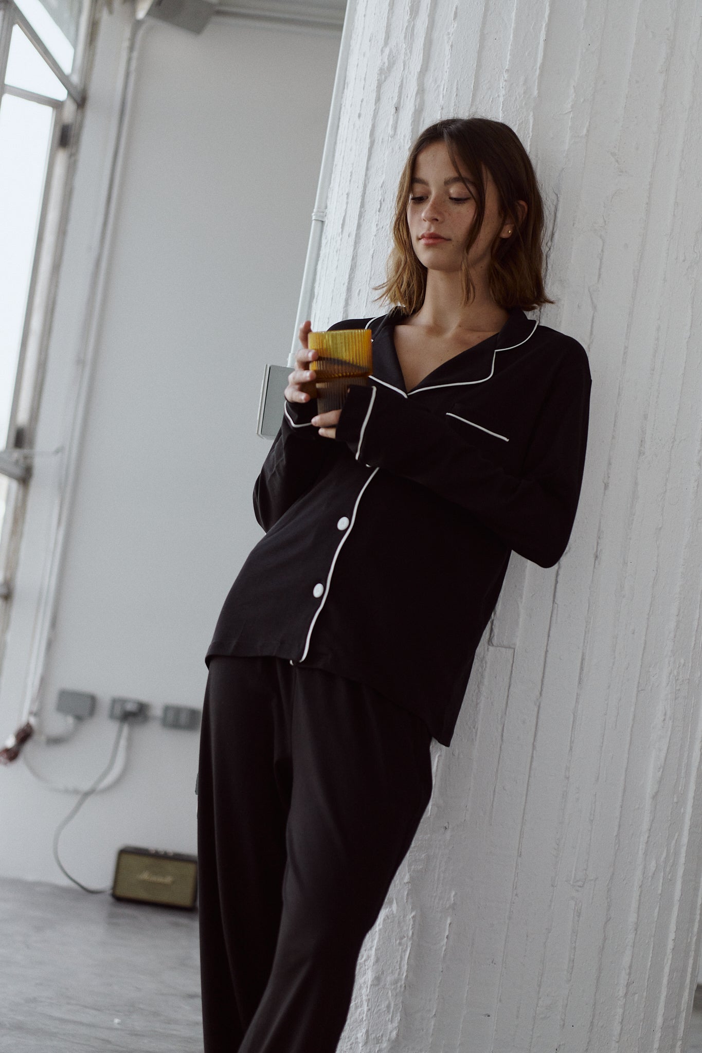 Pima Cotton Pajama Set - Forever Black Simoné Sleepwear USA