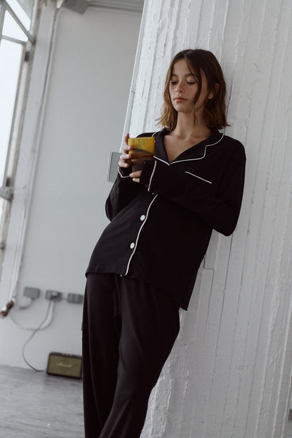 Pima Cotton Pajama Set - Forever Black Simoné Sleepwear USA