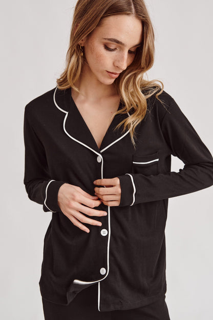 Pima Cotton Pajama Set - Forever Black Simoné Sleepwear USA