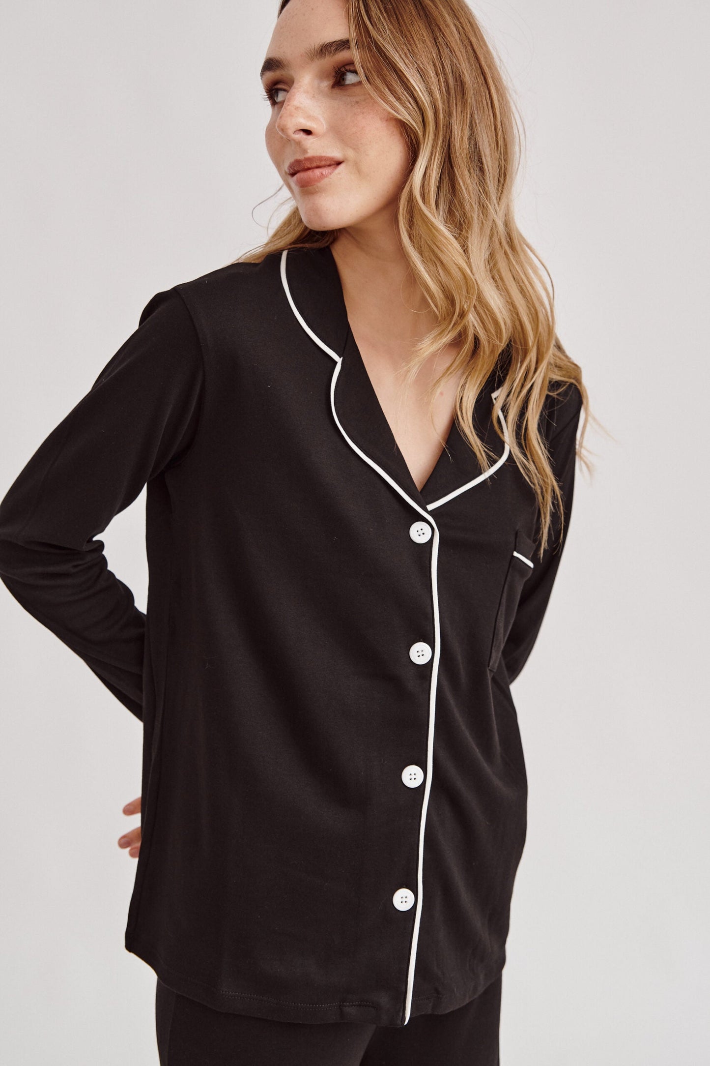 Pima Cotton Pajama Set - Forever Black Simoné Sleepwear USA