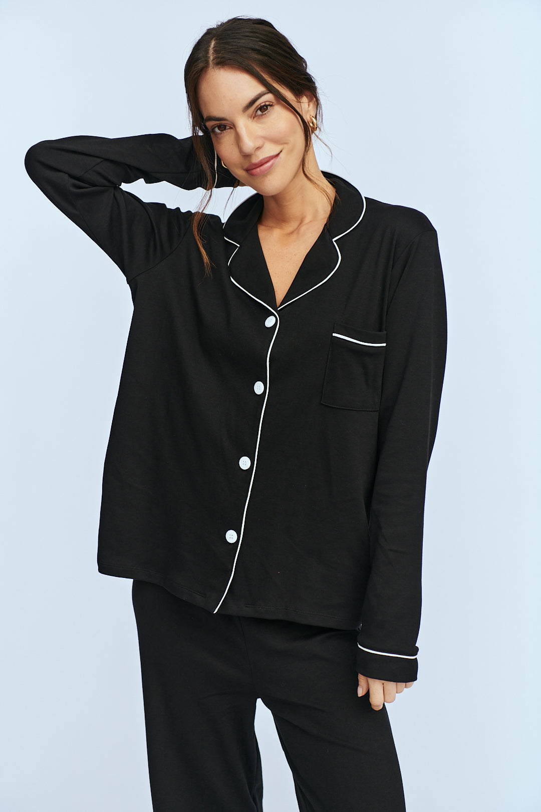 Pima Cotton Pajama Set - Forever Black Simoné Sleepwear USA