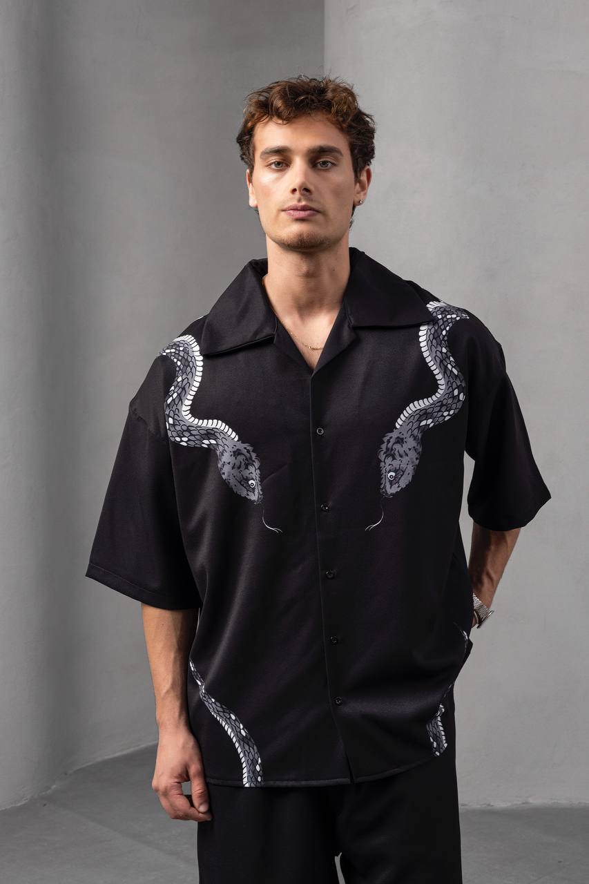 Snake Print Unisex Shirt – Black Button-Up Withinblack