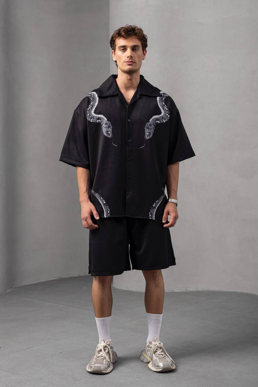 Snake Print Unisex Shirt – Black Button-Up Withinblack