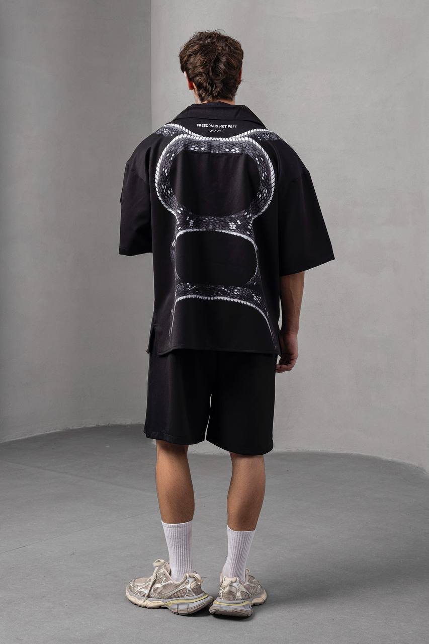 Snake Print Unisex Shirt – Black Button-Up Withinblack