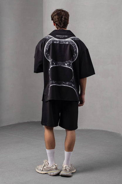 Snake Print Unisex Shirt – Black Button-Up Withinblack