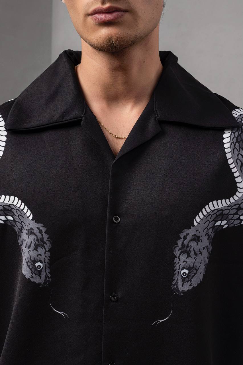 Snake Print Unisex Shirt – Black Button-Up Withinblack