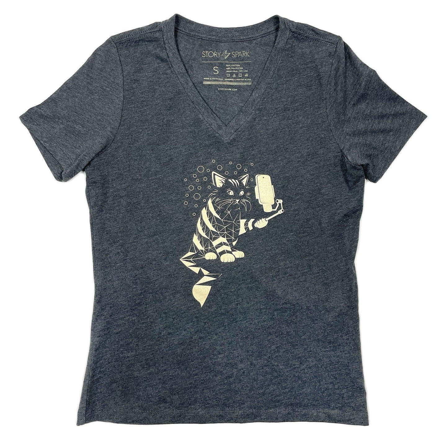 Snap Cat Womens V-neck T-shirt STORY SPARK
