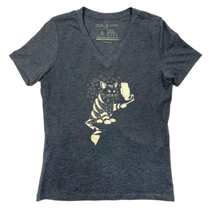 Snap Cat Womens V-neck T-shirt STORY SPARK